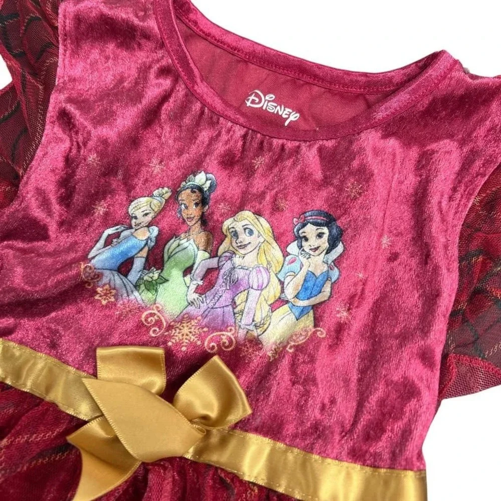 Disney Princess Holiday Crushed Velour Plaid fantasy Nightgown Size 5T Pajamas